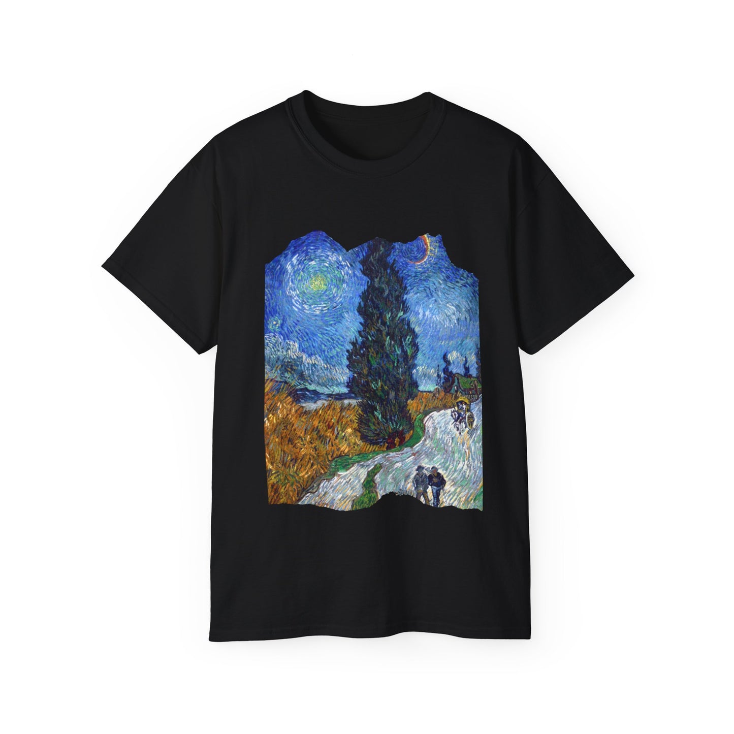 Ripped Vincent Van Gogh, Road with Cypresses and Star  1890 Ultra Cotton Tee