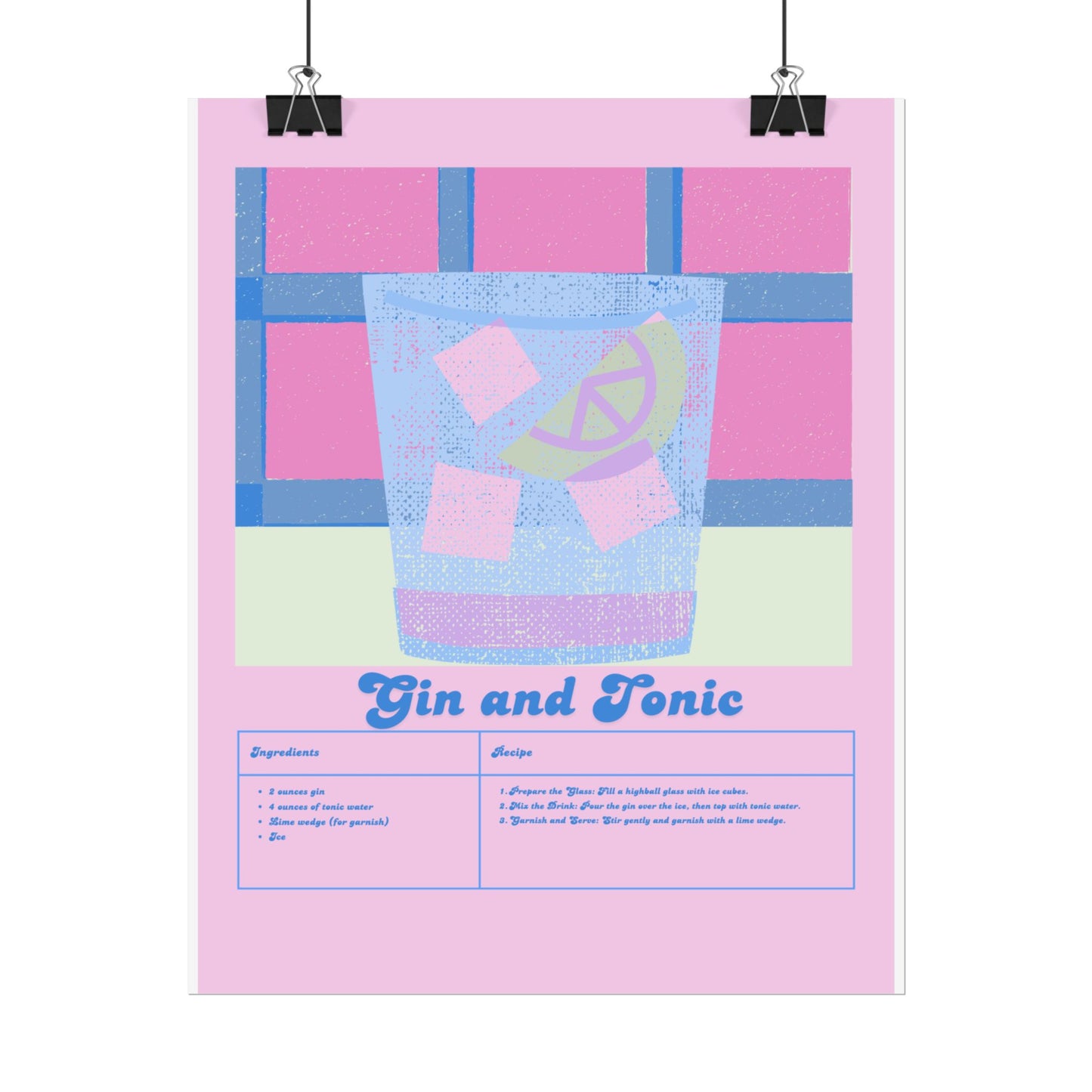 Gin and Tonic Illustration  Vertical Poster SMALL EU