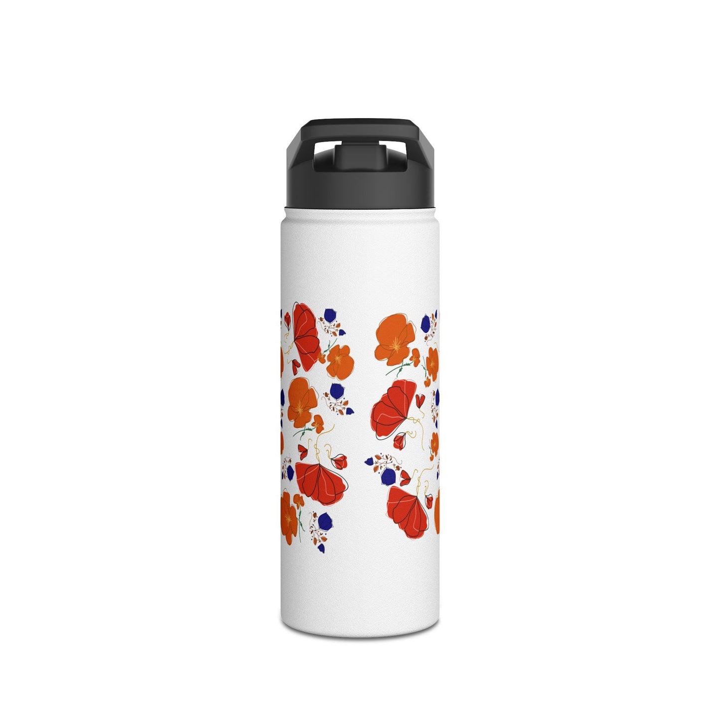 Poppy Bouquet Stainless Steel Water Bottle, Standard Lid