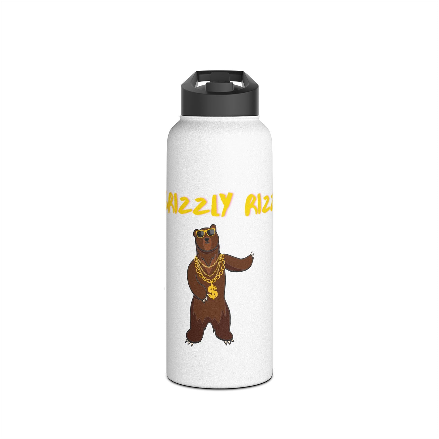 Botella de agua de acero inoxidable Grizzly Rizz Bear, tapa estándar 