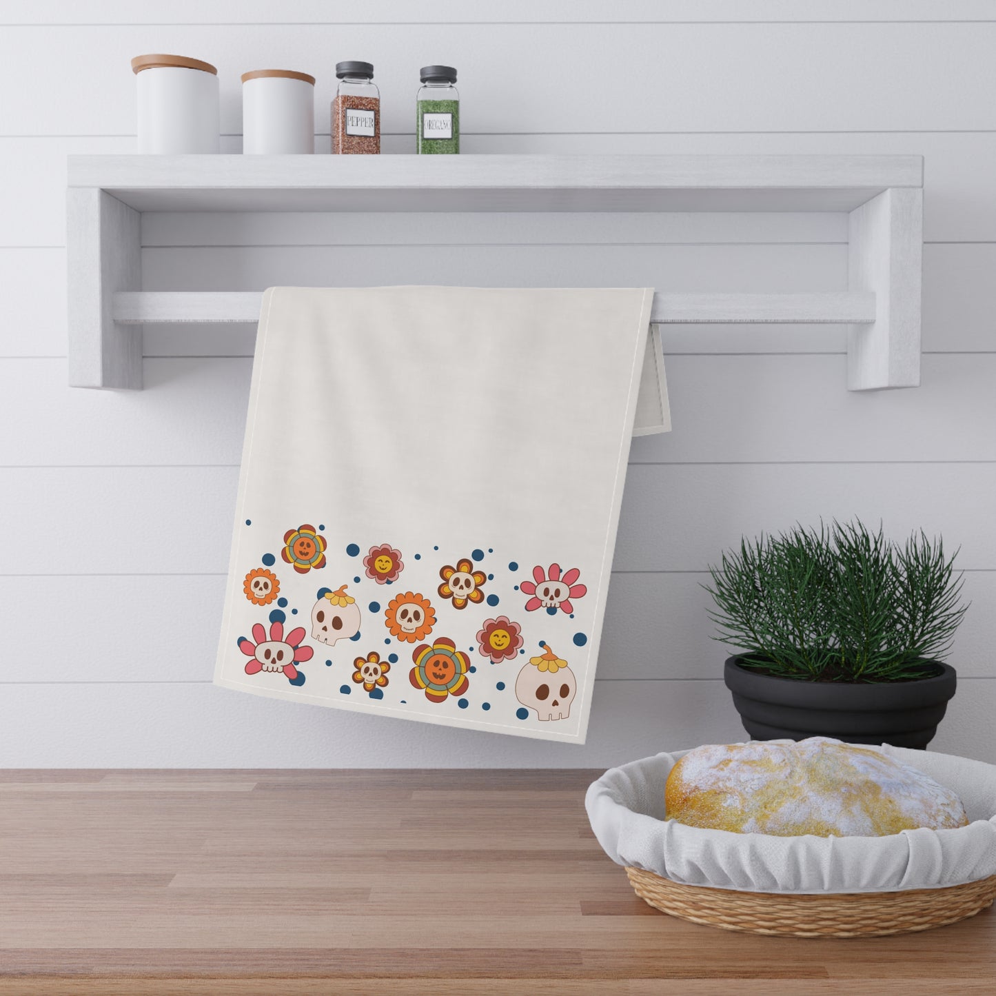 Skull Flowers White Towels cotton