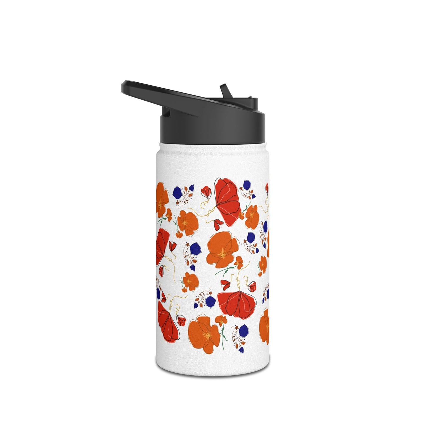 Poppy Bouquet Stainless Steel Water Bottle, Standard Lid