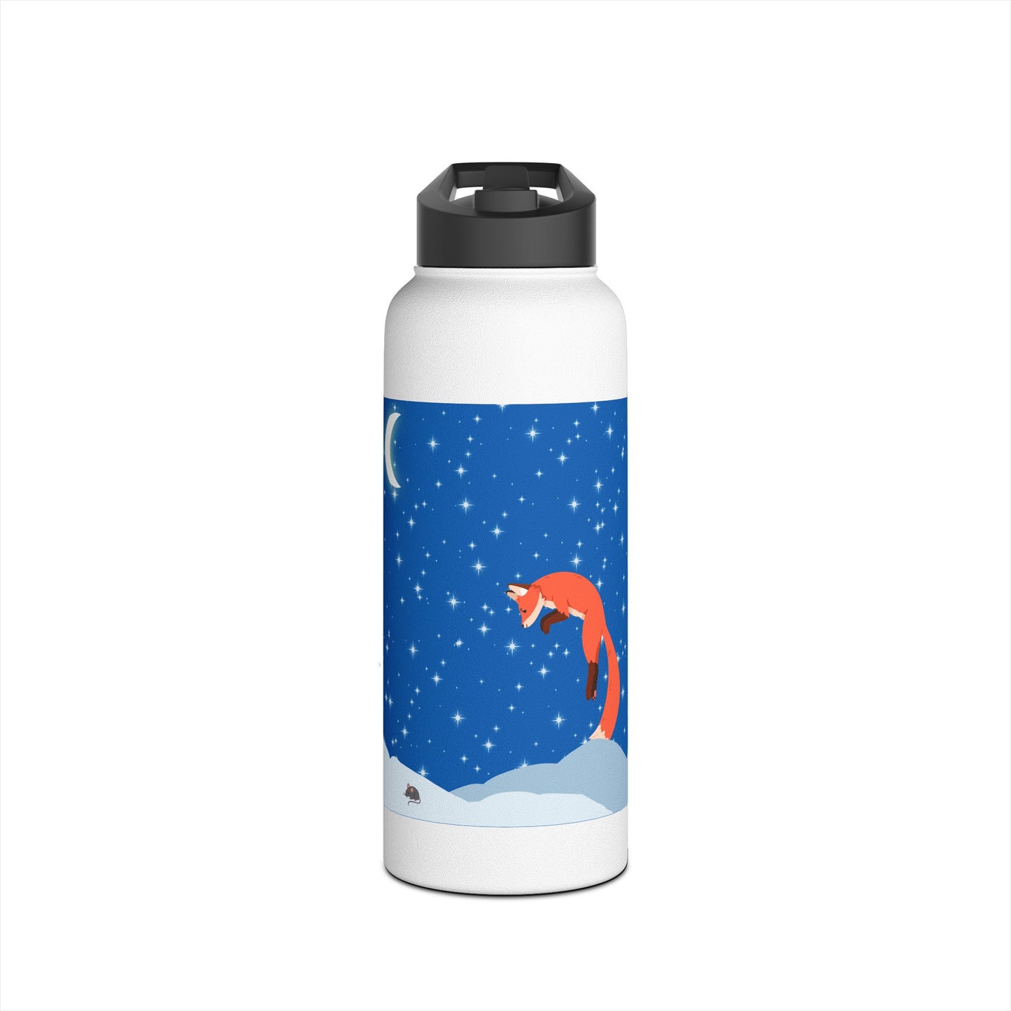 Snow Jumping Fox Stainless Steel Water Bottle, Standard Lid