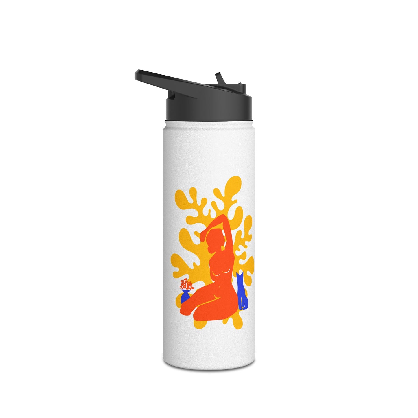 Woman, Plant, and Cat Stainless Steel Water Bottle, Standard Lid