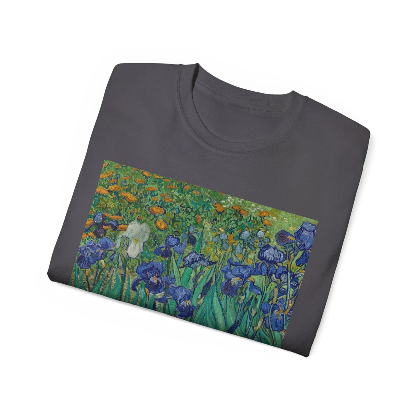 Camiseta unisex de algodón ultrafino con la imagen de los lirios rasgados de Van Gogh, 1889