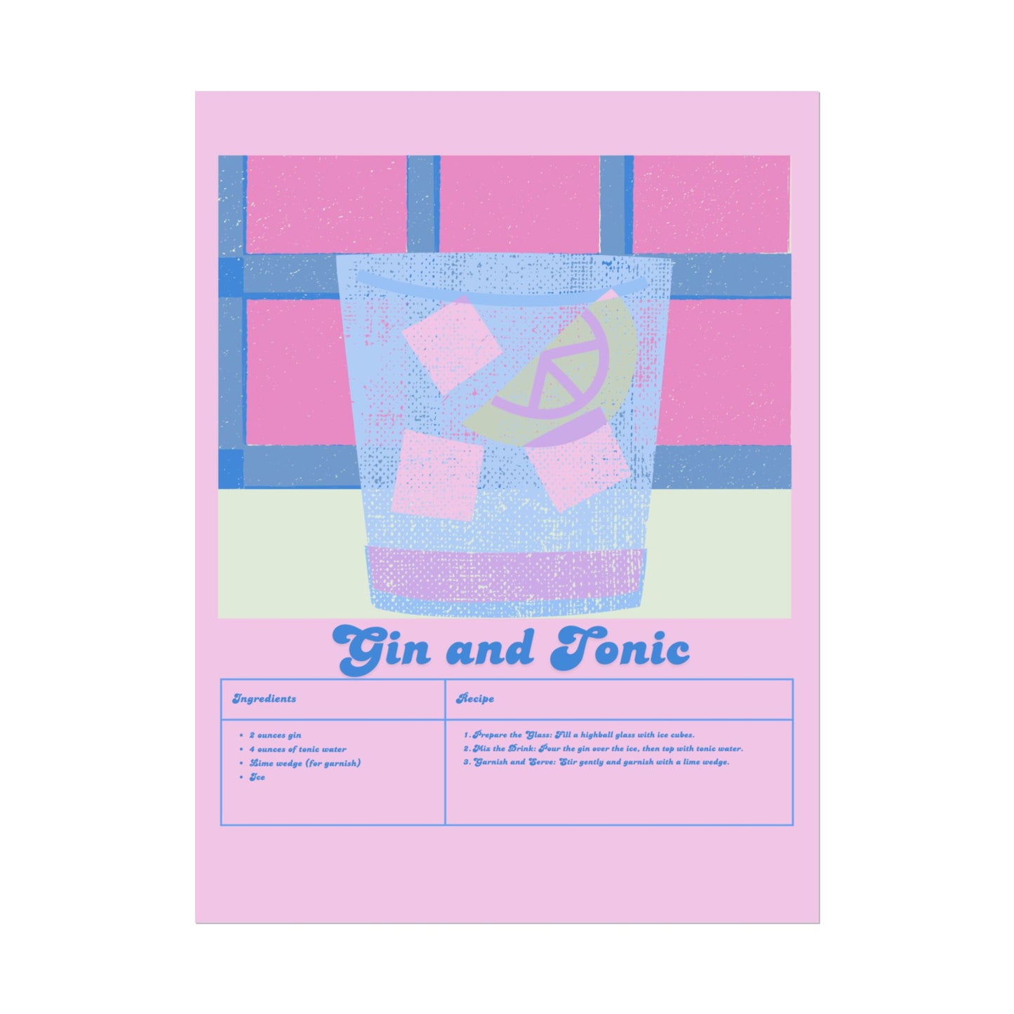 Gin and Tonic Illustration  Vertical Poster LARGE EU