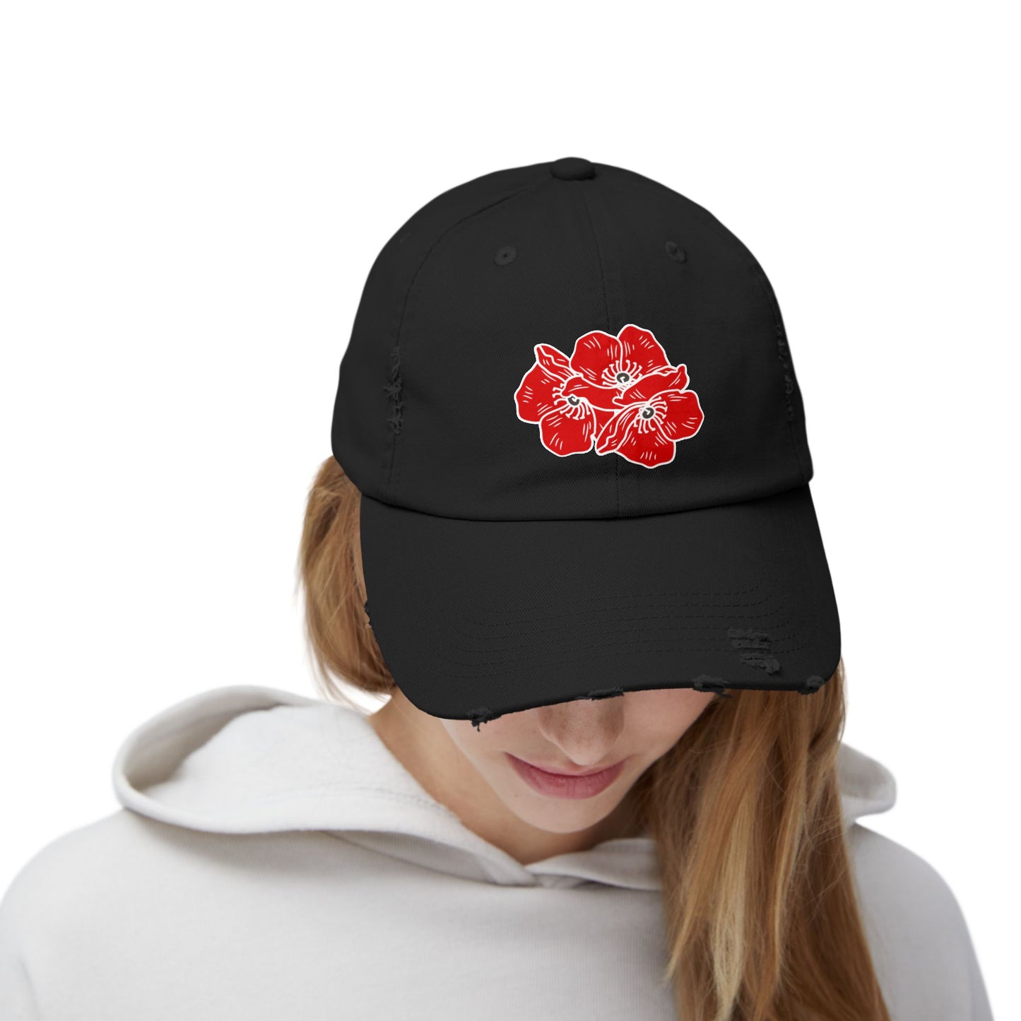 Poppies Unisex Distressed Cap