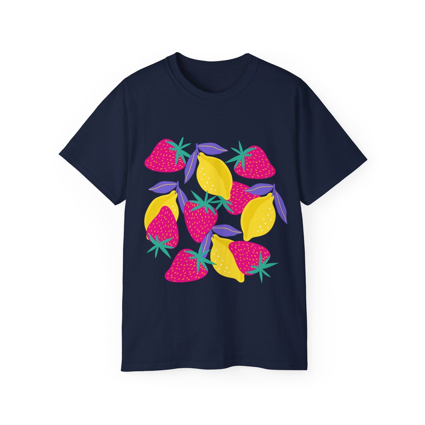 Camiseta unisex de algodón ultrafino con limones y fresas