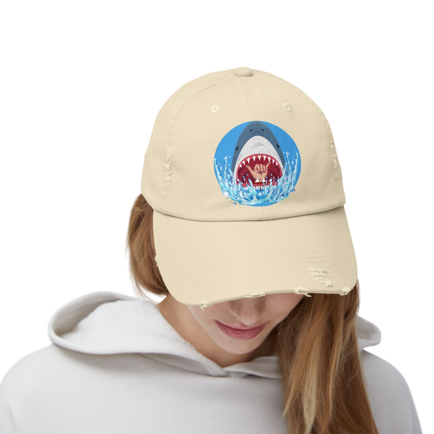 Surfin' Shark Unisex Distressed Cap