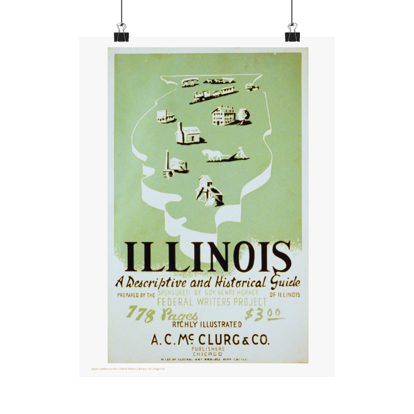 Illinois a Guide Illustration Vertical Poster