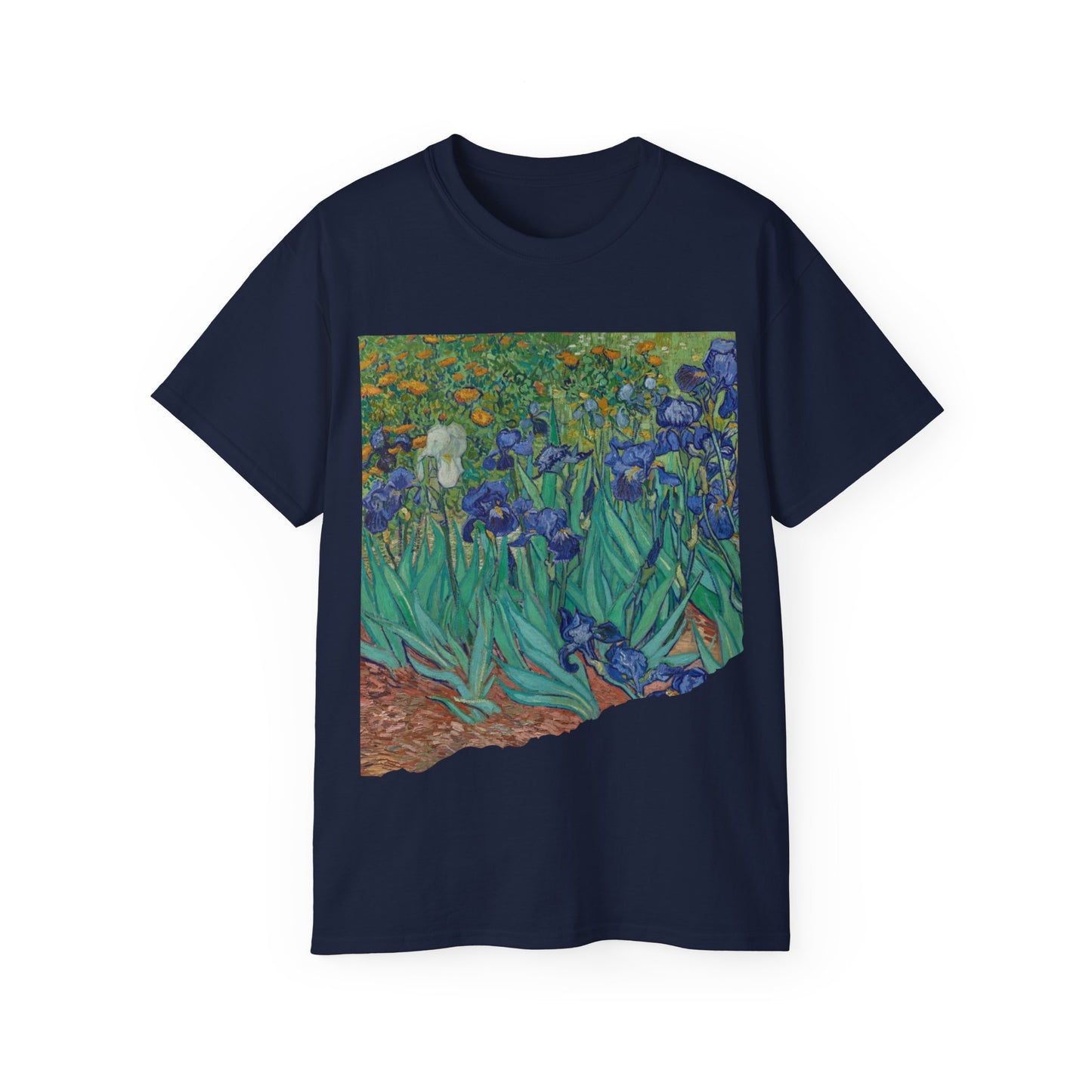 Camiseta unisex de algodón ultrafino con la imagen de los lirios rasgados de Van Gogh, 1889