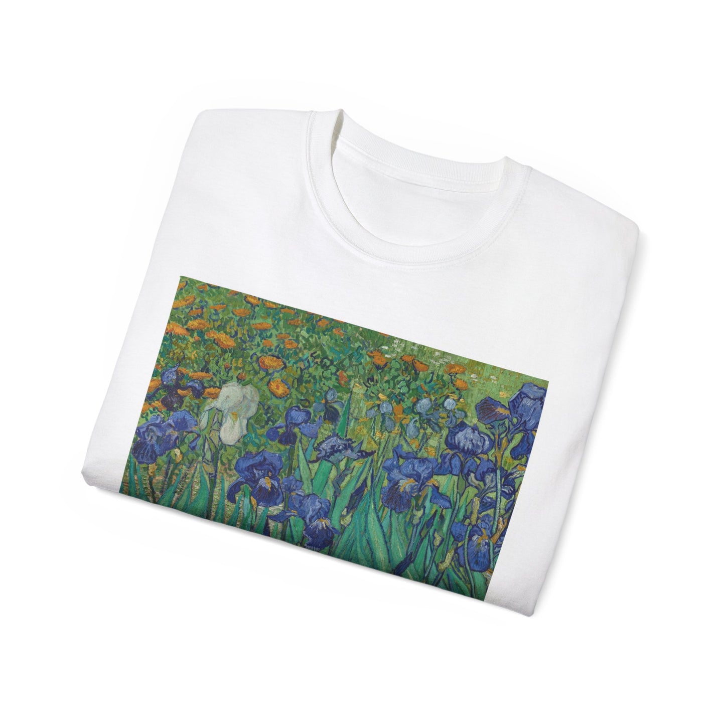 Camiseta unisex de algodón ultrafino con la imagen de los lirios rasgados de Van Gogh, 1889