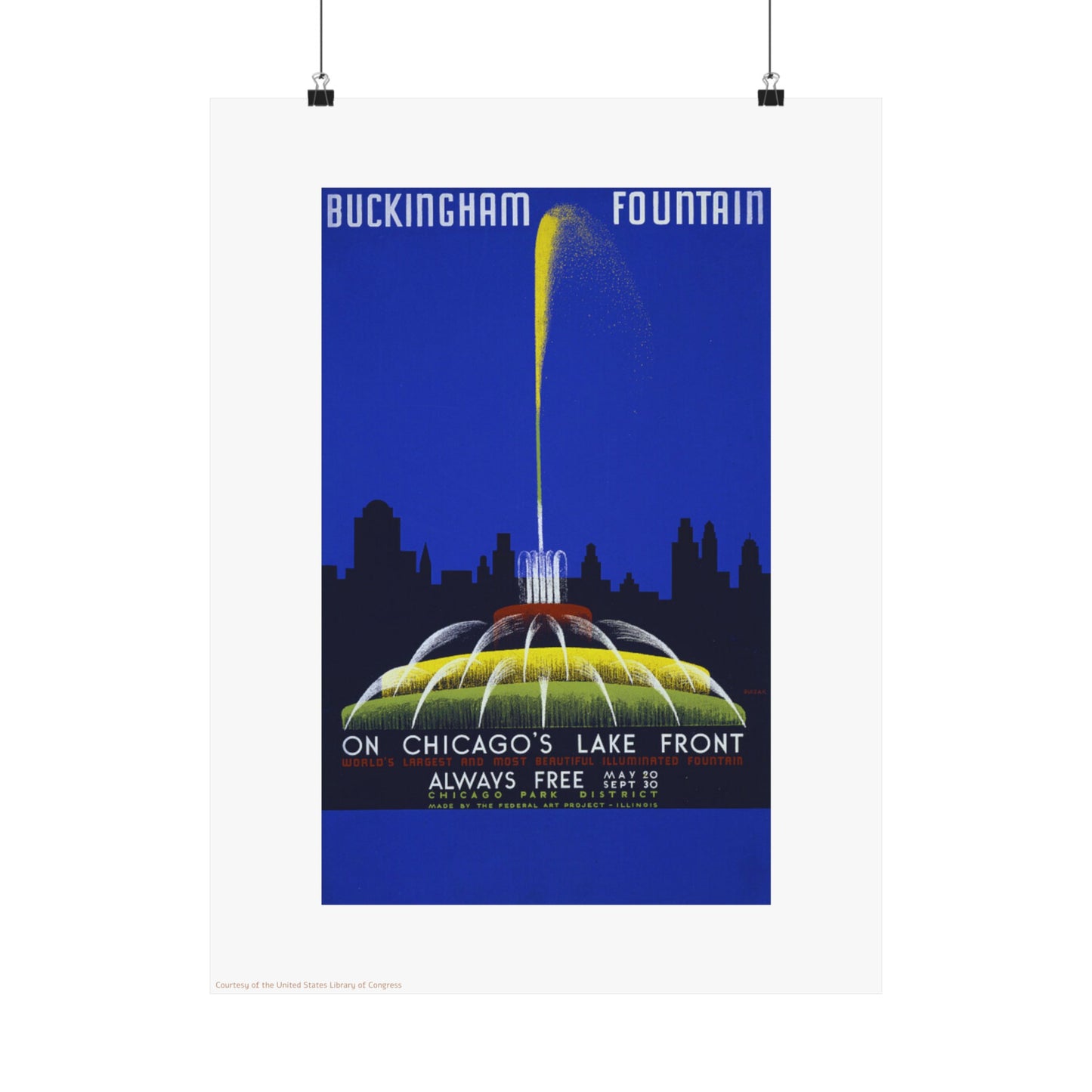 Chicago Buckingham Fountain Mysteries Illustration Vertical Poster