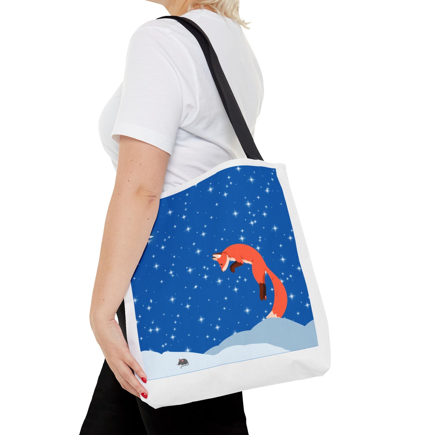 Snow Jumping Fox Tote Bag