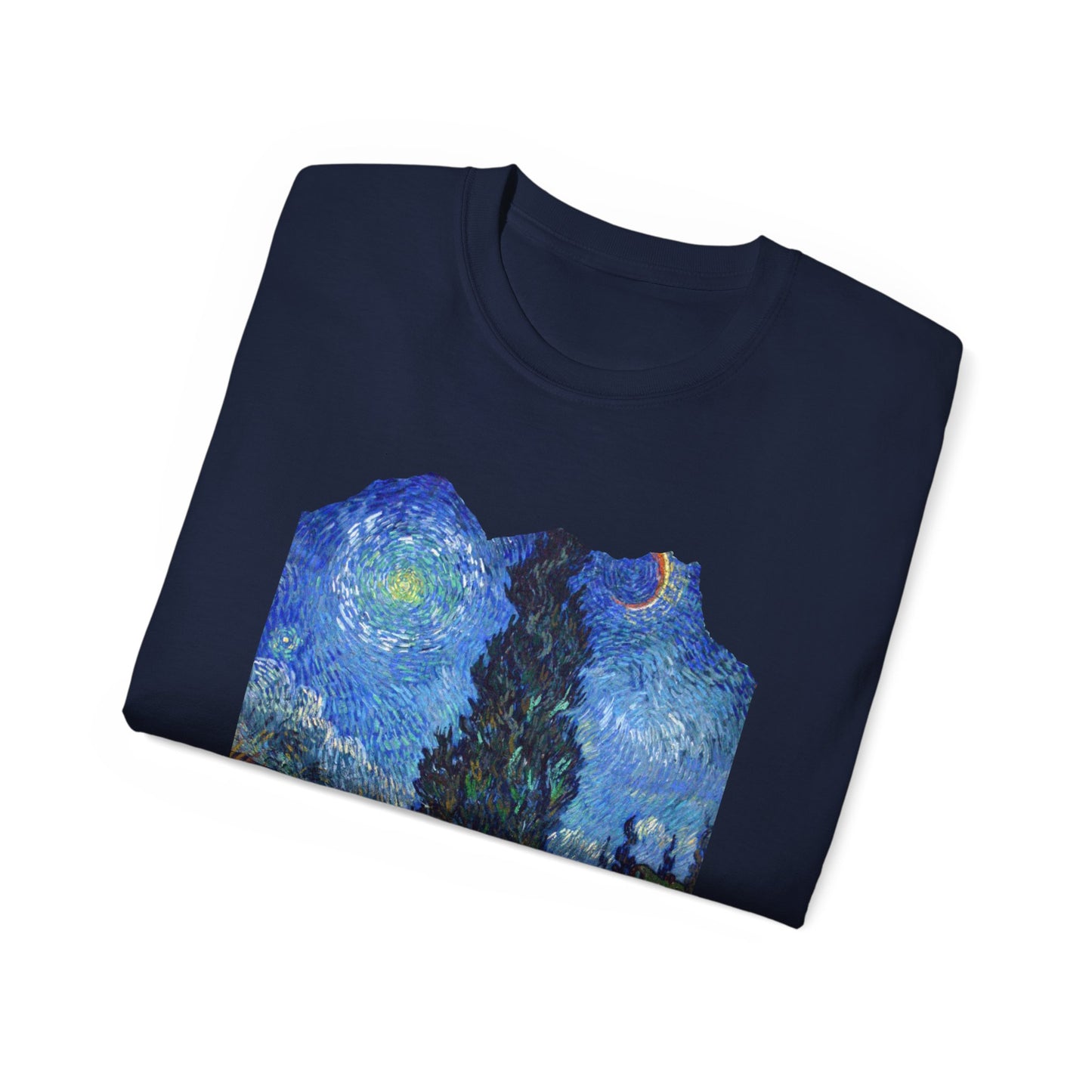 Ripped Vincent Van Gogh, Road with Cypresses and Star  1890 Ultra Cotton Tee