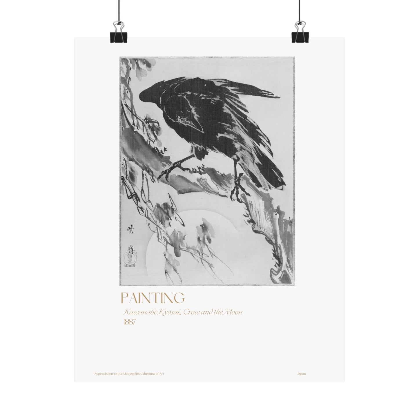 Kawanabe Kyōsai, Crow and the Moon 1887 Vertical Poster