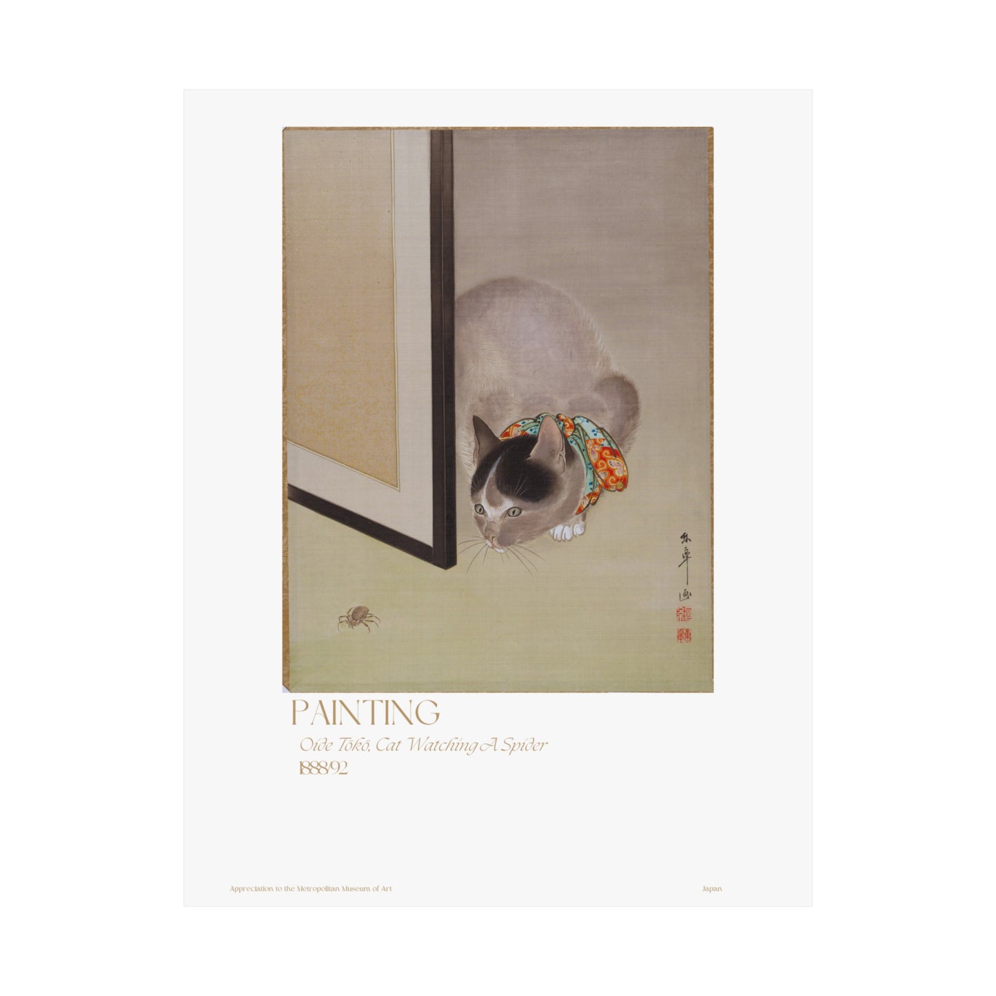 Oide Tōkō, Cat Watching A Spider 1888/92 Vertical Poster