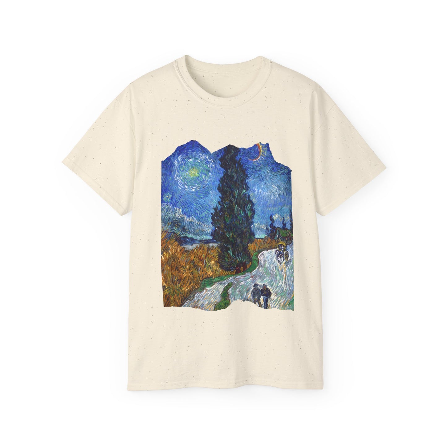 Ripped Vincent Van Gogh, Road with Cypresses and Star  1890 Ultra Cotton Tee