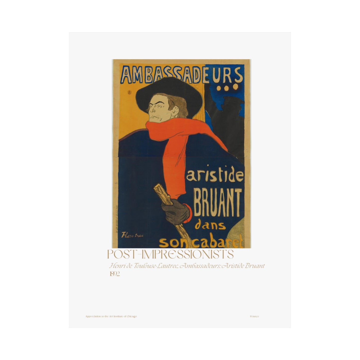 Henri de Toulouse-Lautrec, Ambassadeurs: Aristide Bruant 1892 Vertical Poster