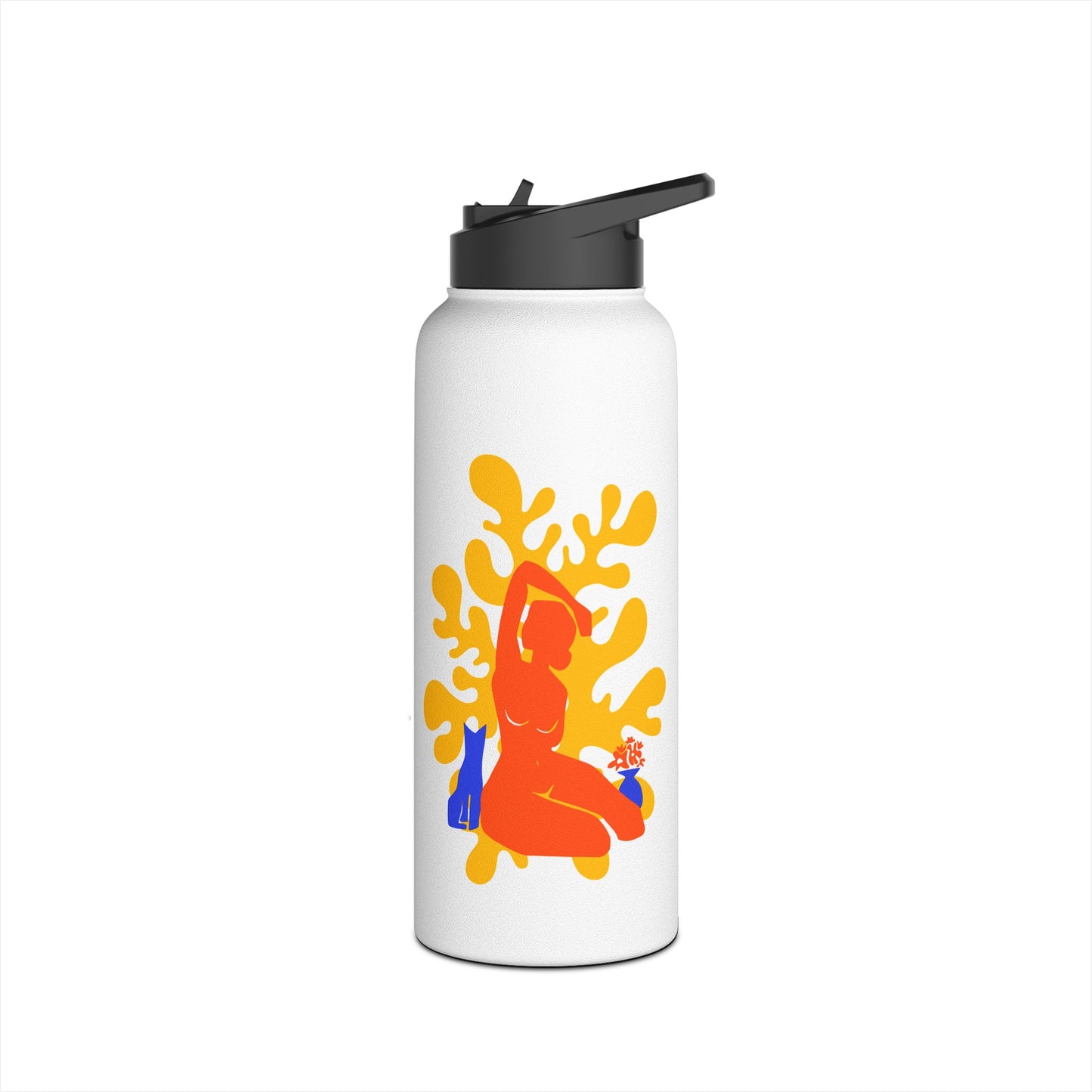 Woman, Plant, and Cat Stainless Steel Water Bottle, Standard Lid